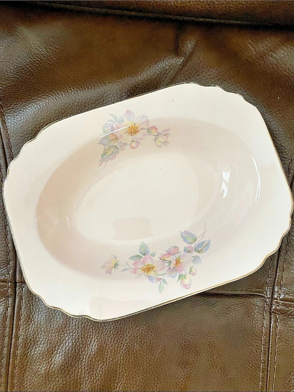 Royal China Shell Pink Floral Serving Platter in White & Pink